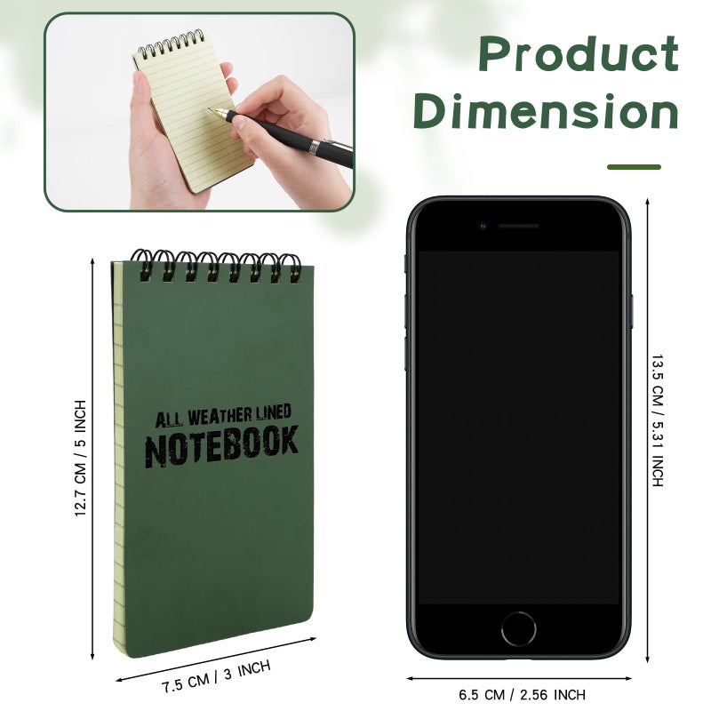 CUGBO 10 Pack Waterproof Notebook, All-Weather Pocket Sized Tactical Notepad, Top Spiral Memo Grid Paper Notepad for Outdoor Activities Recording(Army Green, 3"x5") - Image 2